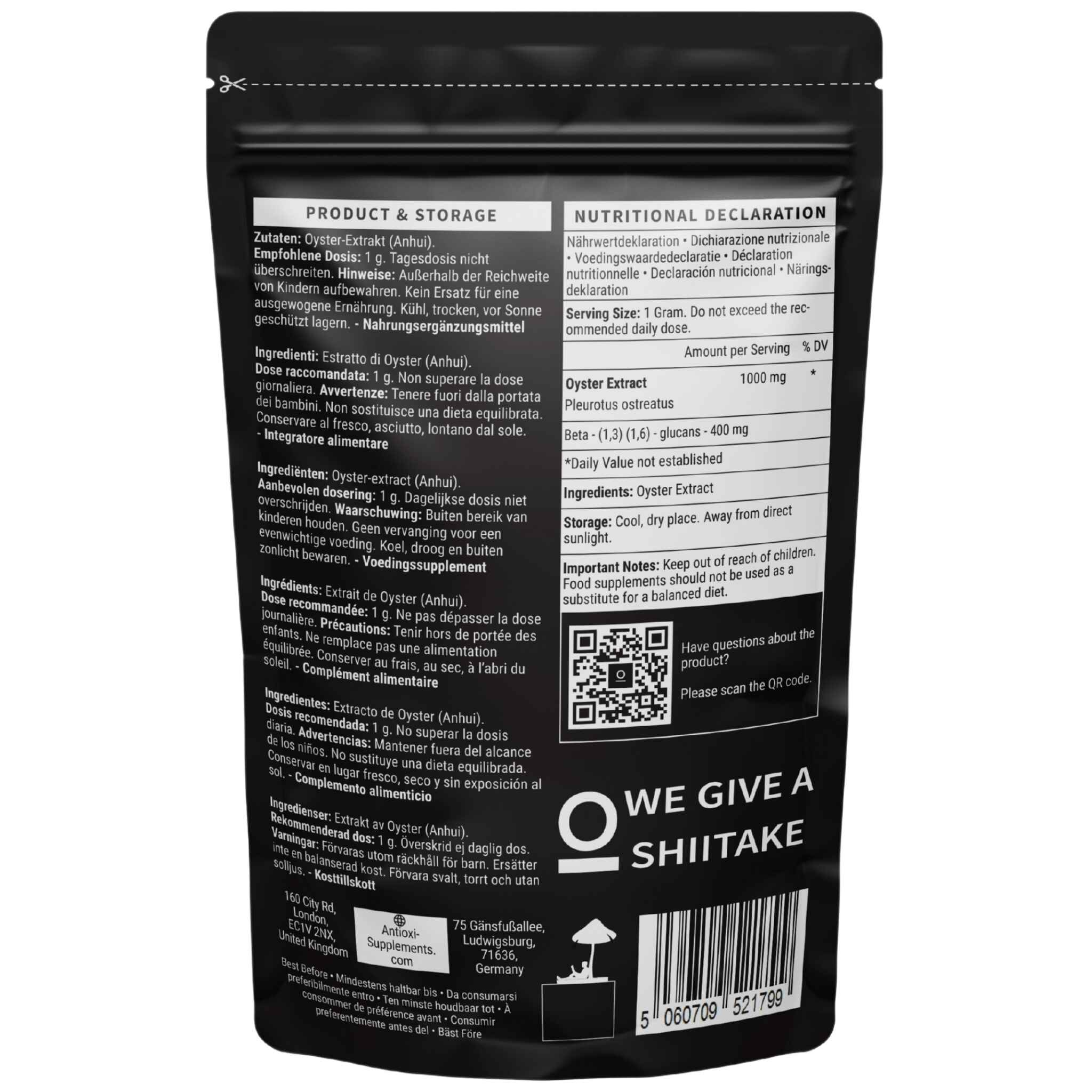 oyster mushroom supplement powder back design