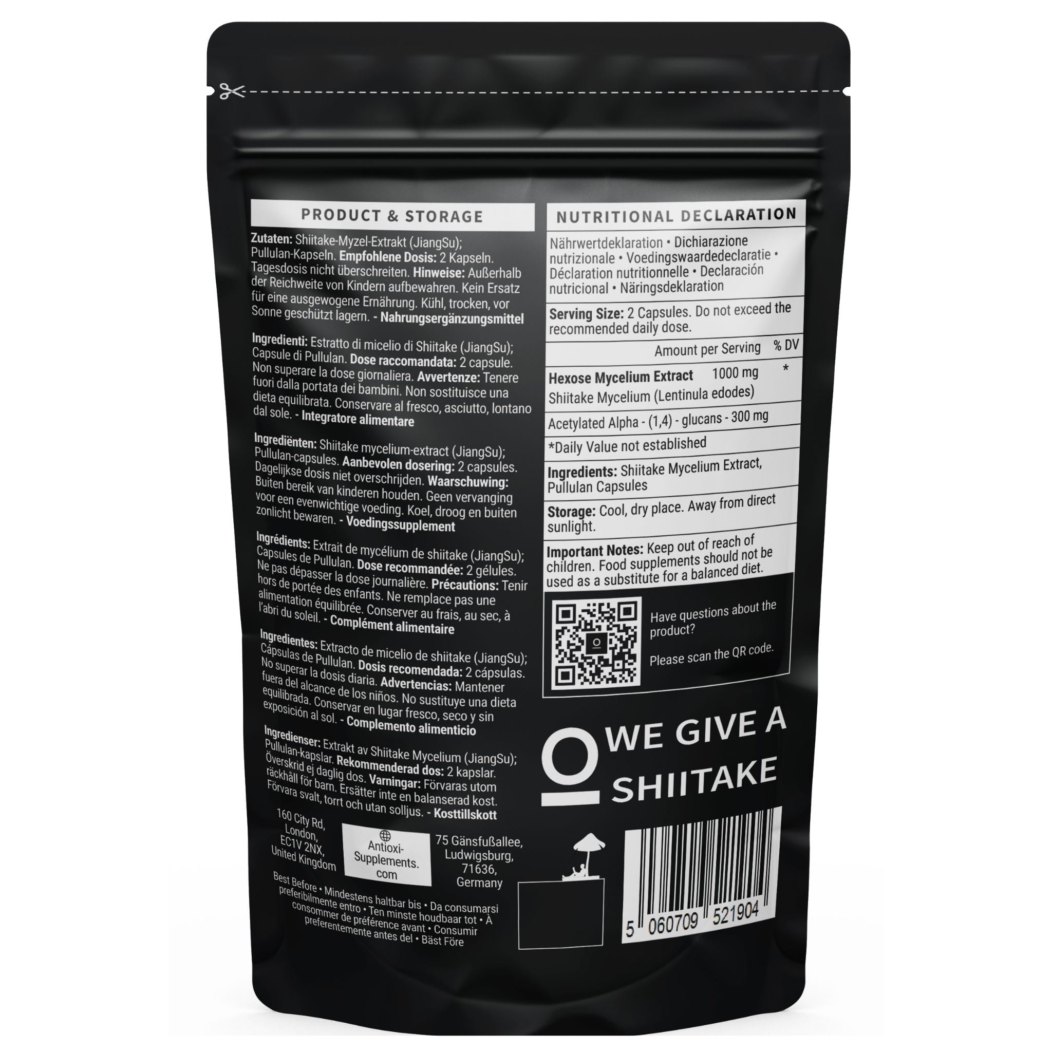 antioxi hexose-mycelium ahcc capsules back design