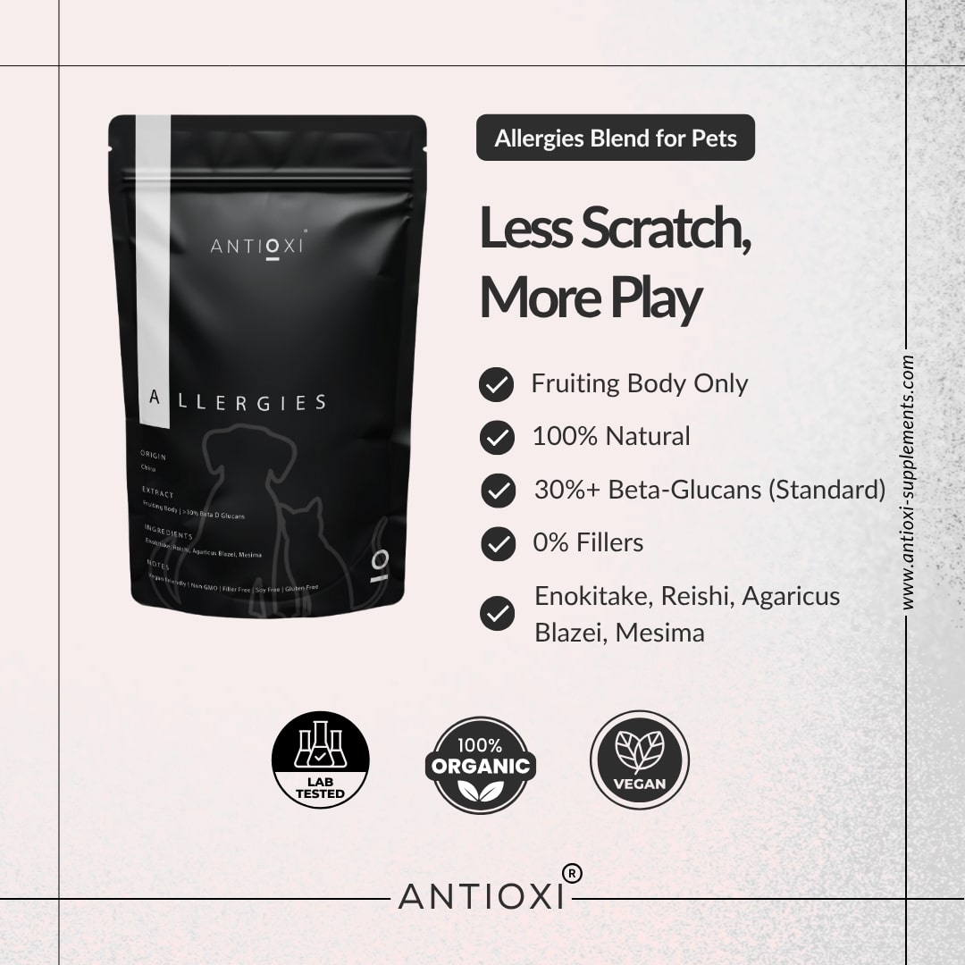 Antioxi Allergy Mushroom Blend Supplement for Pets Features and Quality