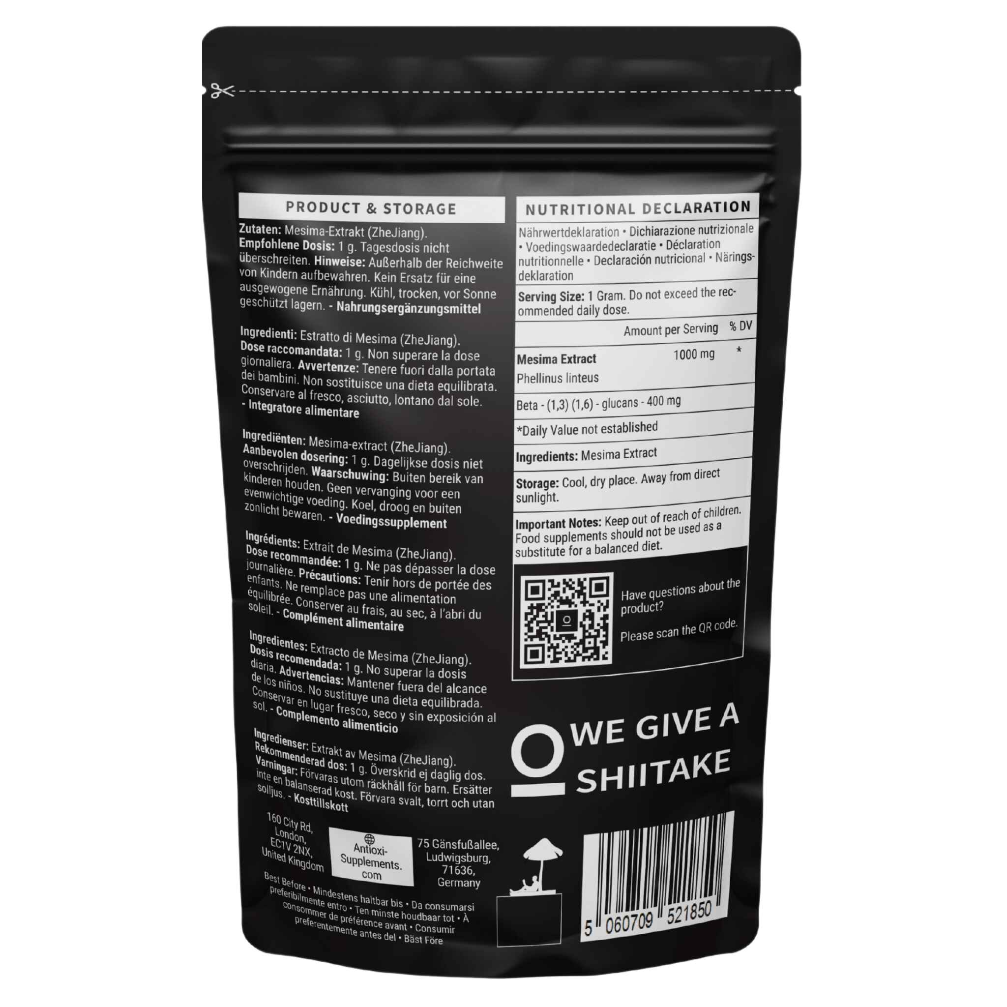 antioxi mesima mushroom powder supplement back pouch