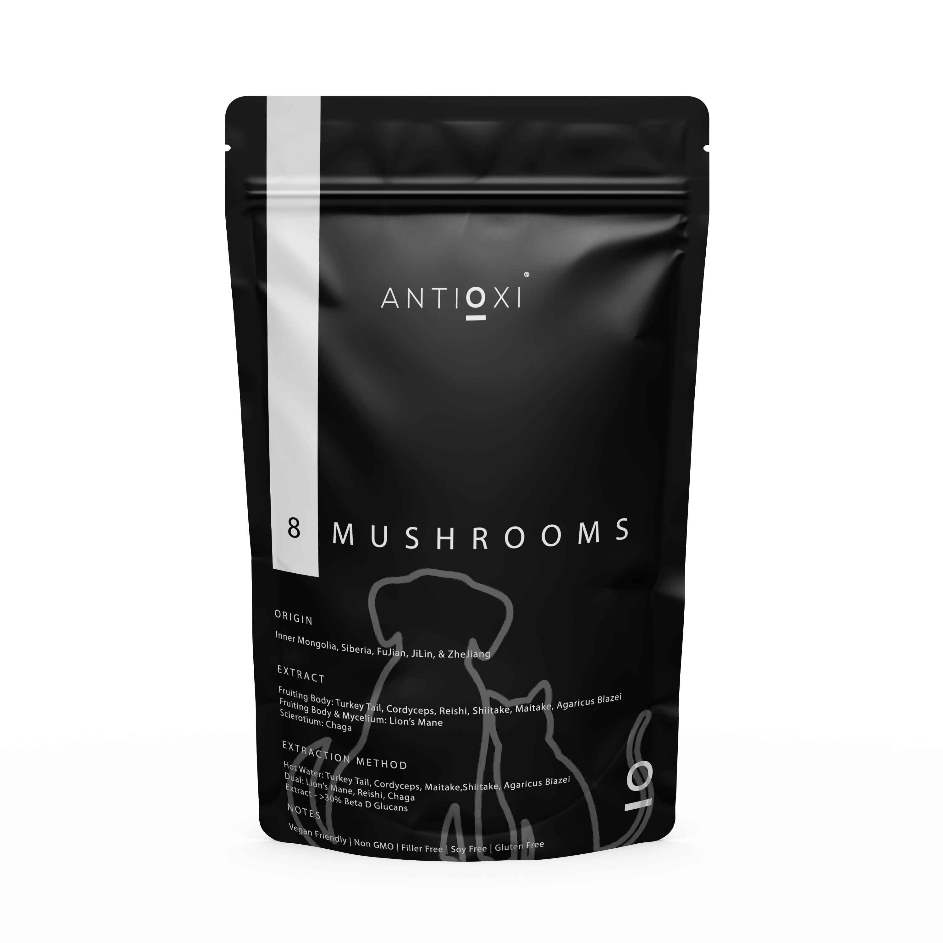 Front of Antioxi 8 Mushroom Blend Supplement for Pets