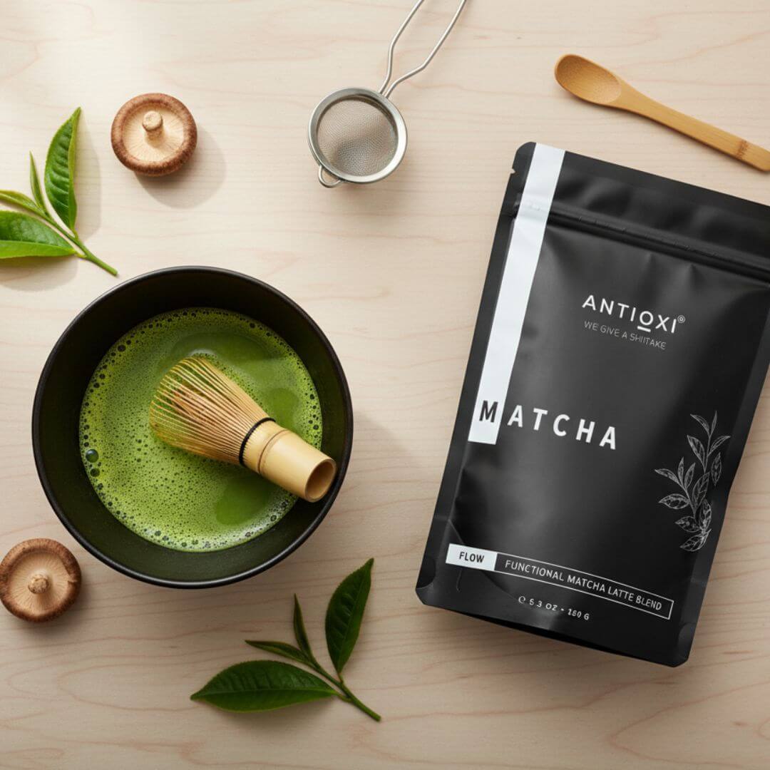 antioxi matcha latte with mushroom extracts