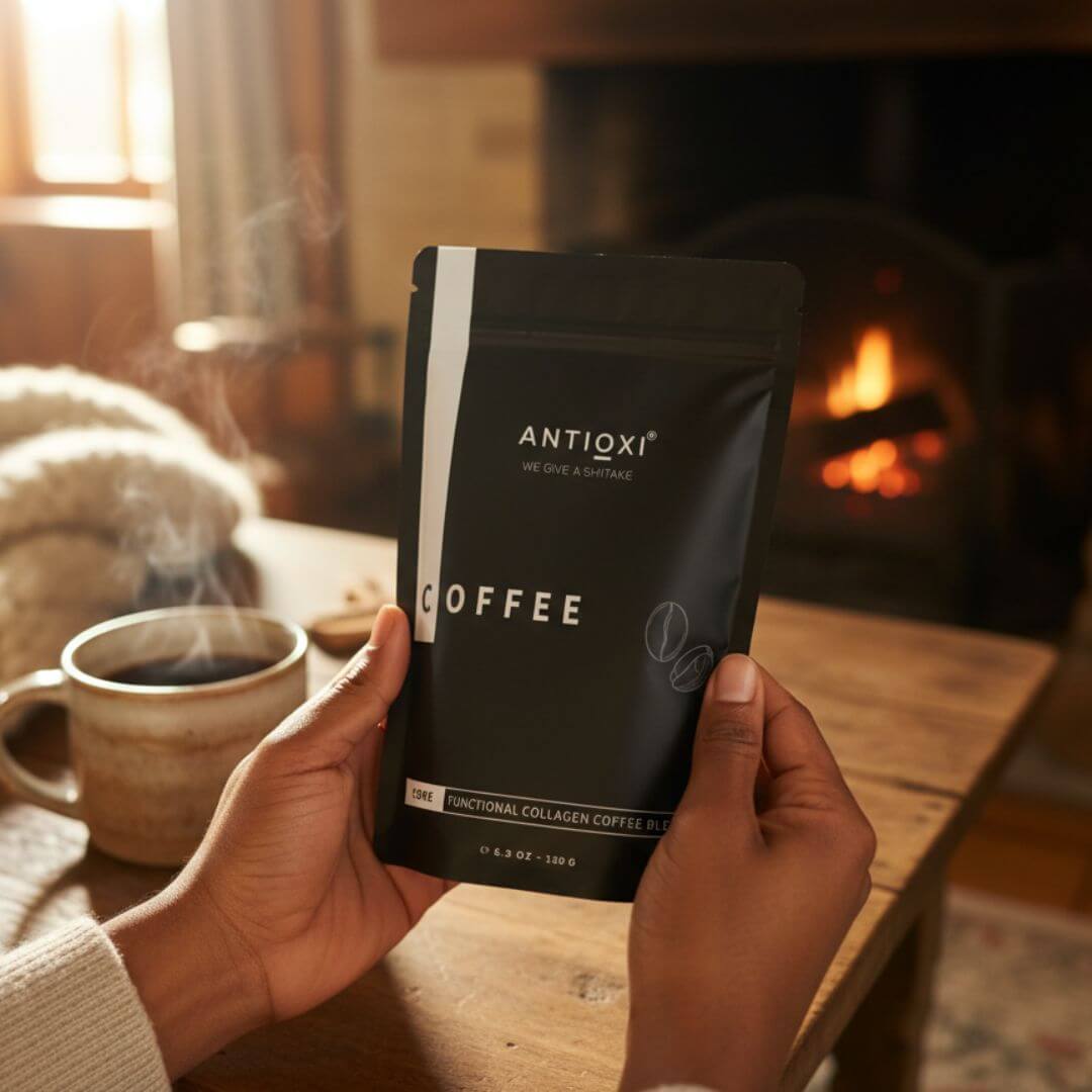 antioxi coffee with mushroom extracts and collagen
