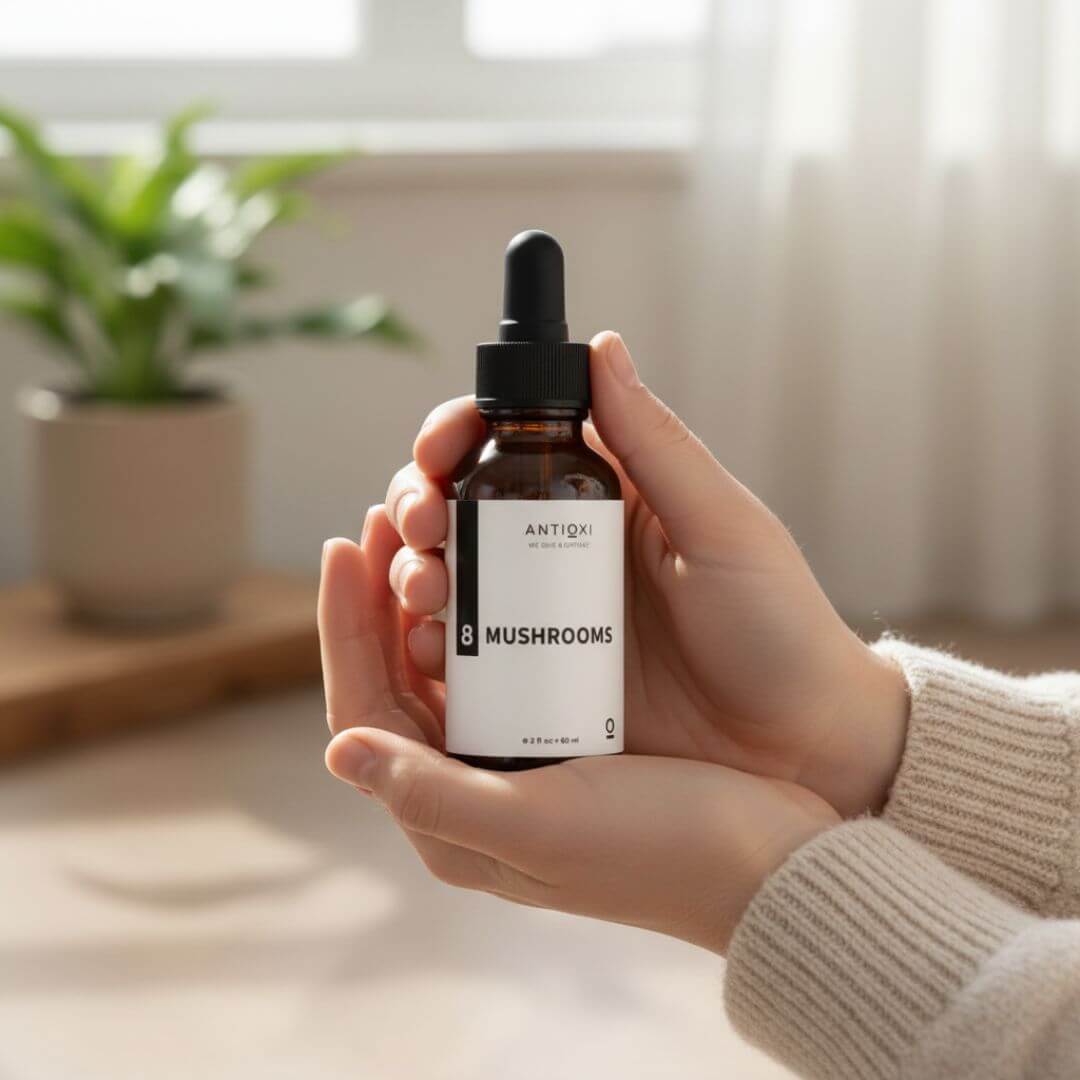 antioxi 8 mushroom blend tincture dropper