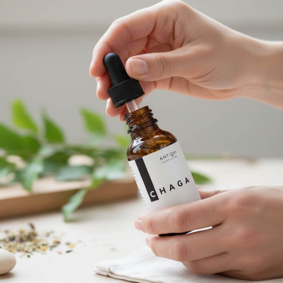 antioxi chaga mushroom tincture dropper