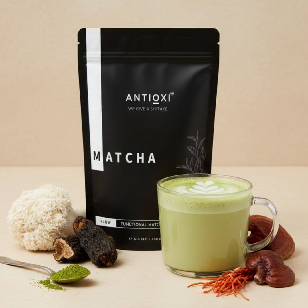 antioxi matcha latte with mushroom extracts