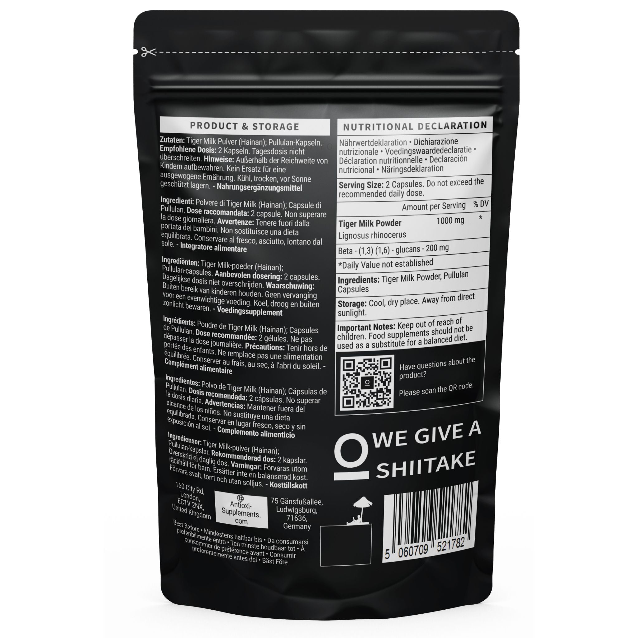 antioxi tiger milk mushroom supplement capsules back design