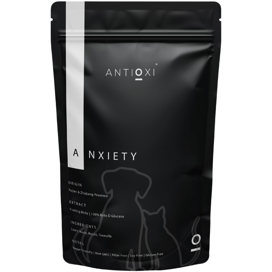 Front of Antioxi Anxiety Mushroom Blend Supplement for Pets Pouch