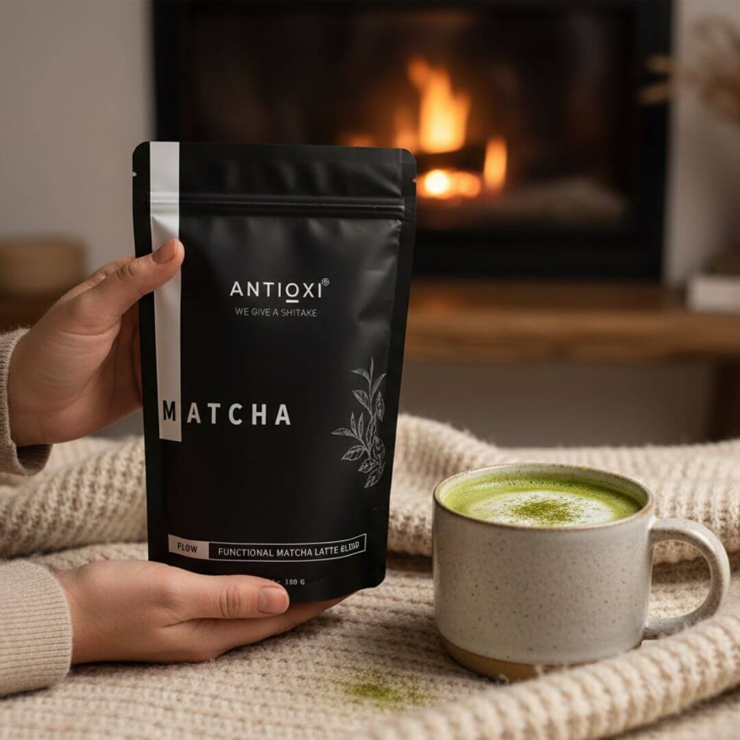 antioxi matcha latte with mushroom extracts 
