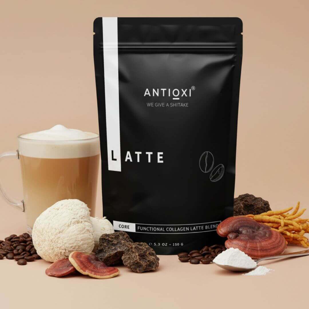 antioxi core mushroom coffee latte with functional mushroom extracts and collagen