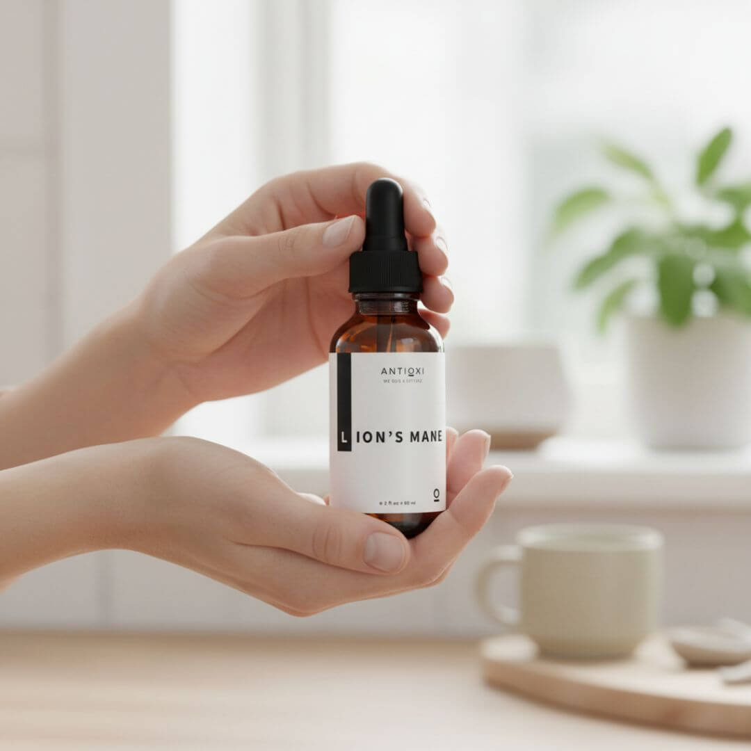 antioxi lion's mane mushroom tincture dropper 
