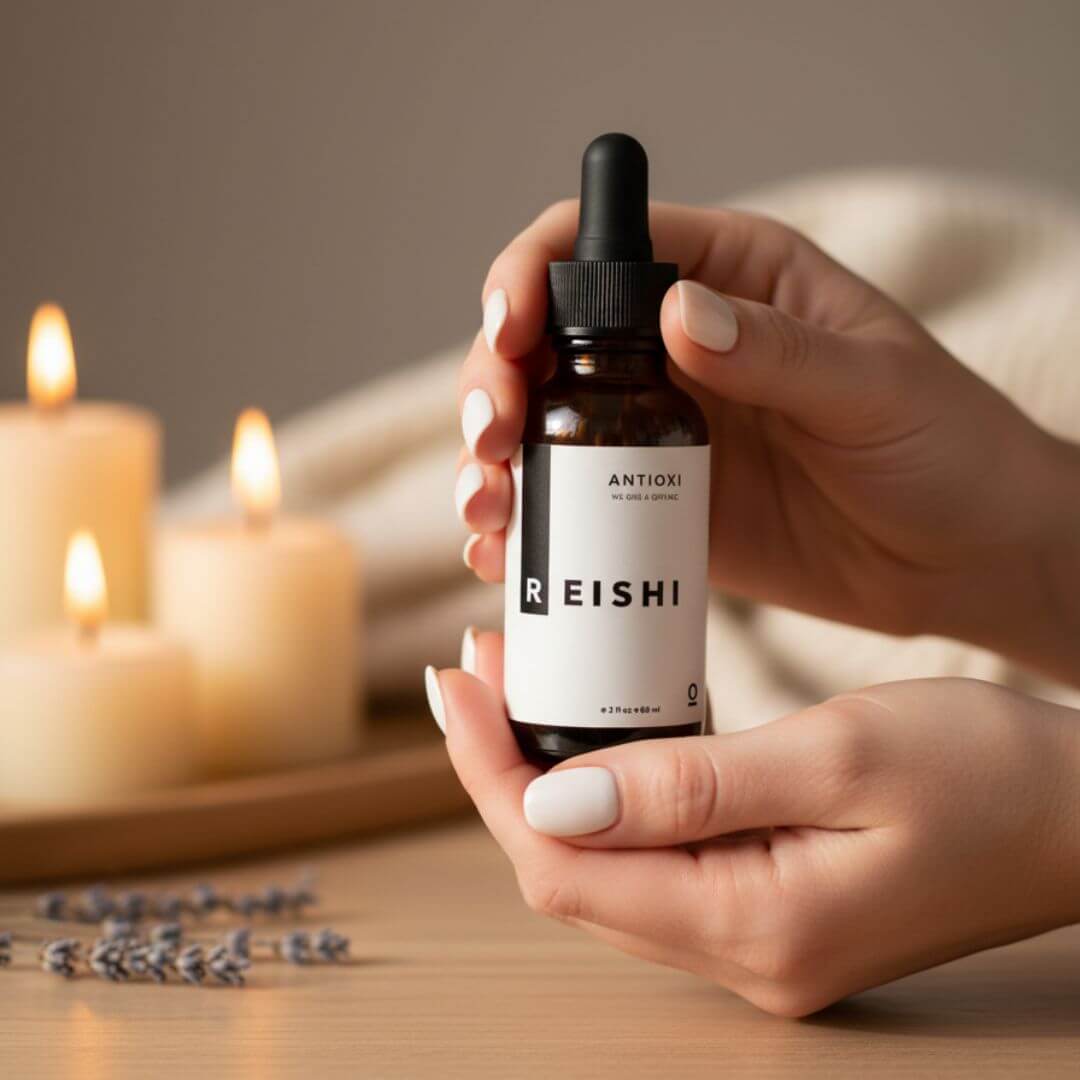 antioxi reishi mushroom tincture dropper
